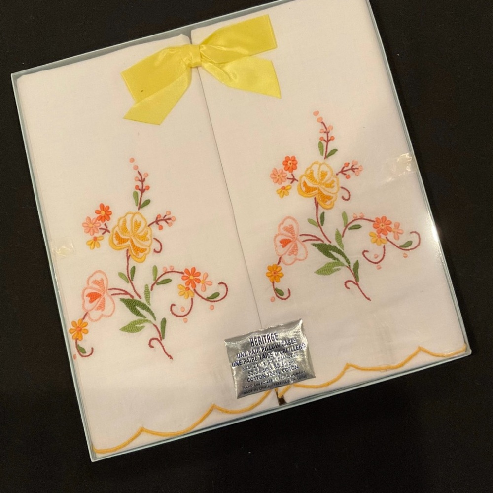Heritage White Pillowcases with Floral Embroidery